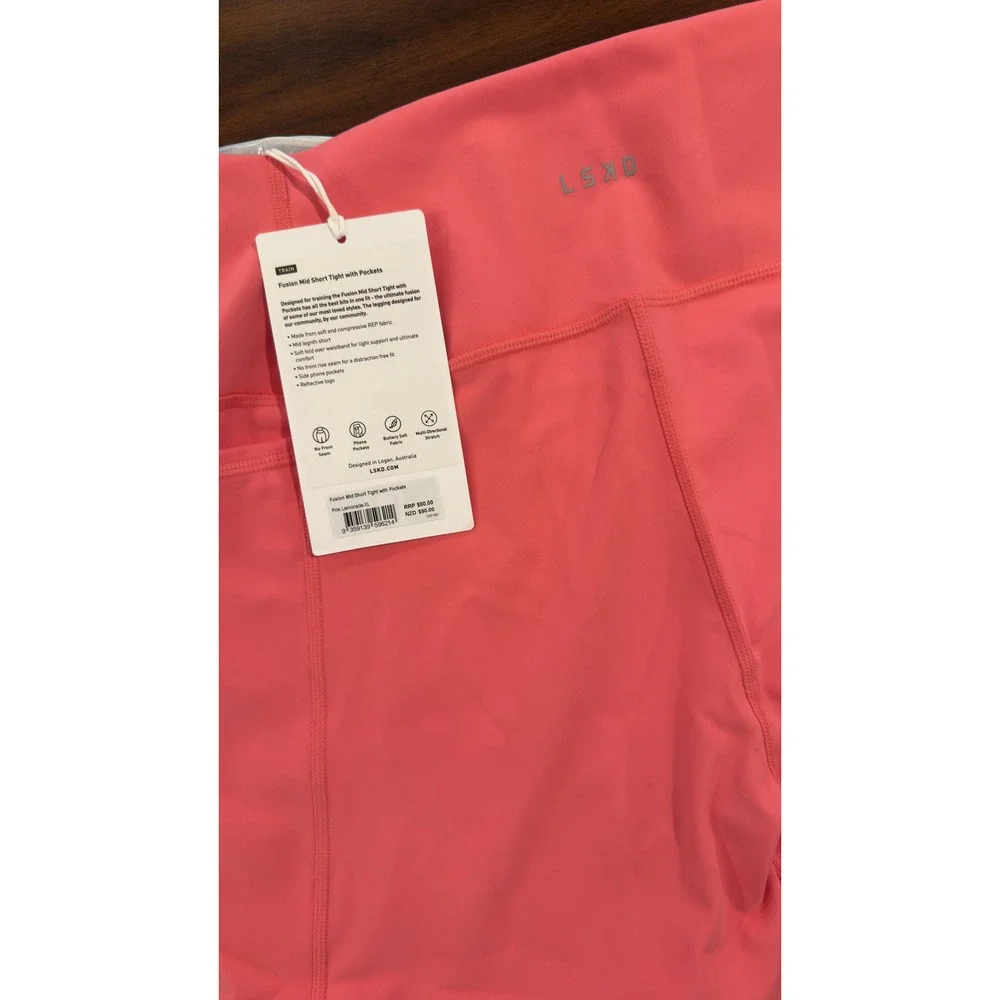 LSKD Fusion Mid Short Tight with Pockets Pink Lemonade XL New NWT